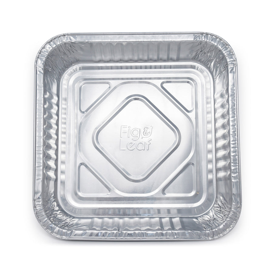 Fig & Leaf (35 Pack) 8A x 8A Square Baking Cake Pans with Plastic Dome Lids Heavy Duty L Disposable Aluminum Foil Tins L Portable Food Con
